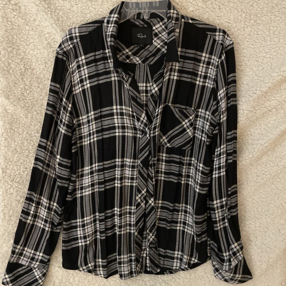 Rails Hunter Button Down Plaid Shirt Black/Sky/Ivory Size Large Fall Ready
